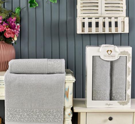 Комплект махровых полотенец "TWO DOLPHINS" (50x90/70х140) 2 шт. DNIPRO, светло-серый