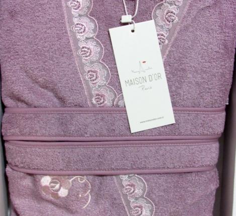 Халат женский махровый с кружевом Maison D'or "CELYN" (фиолетовый), XL(50)-XXL(52)