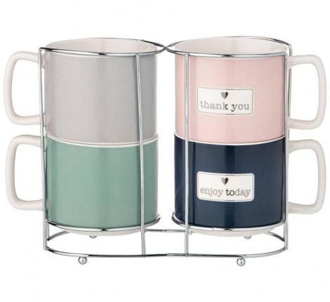 Набор кружек 4 штуки на металлической подставке "BREAK TIME", 350 мл