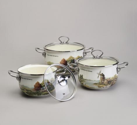 Набор эмалированных кастрюль с крышкой "FAMILY HOUSE", 6 предметов