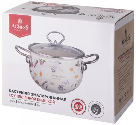 Кастрюля эмалированная со стеклянной крышкой "FLOWER STORY", 2,0 л