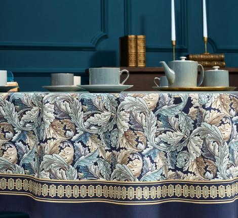 Скатерть круглая с пропиткой "ЛИСТЬЯ МОРРИСА" GOLD STRIPE, 220 см