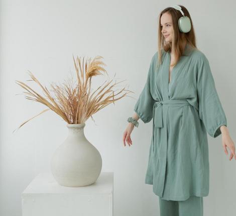 Халат Luxberry "Муслин и комфорт" пыльно-бирюзовый, S