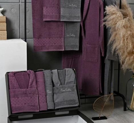 Набор "PIERRE CARDIN HOME" (2 халата, полотенца 50х90-2 шт., 70х140-2 шт.), сирень-серый