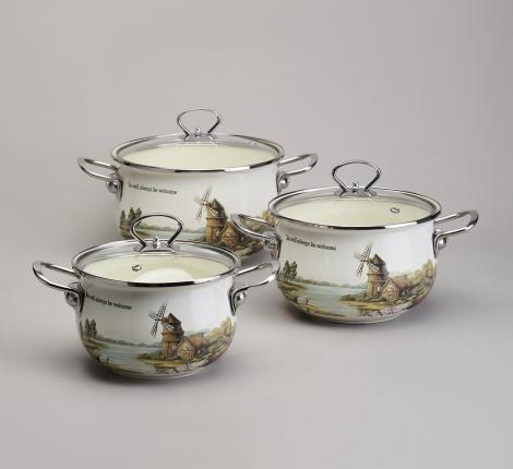 Набор эмалированных кастрюль с крышкой "FAMILY HOUSE", 6 предметов