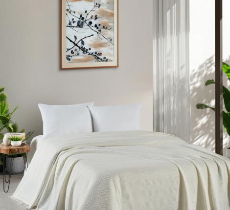 Покрывало вафельное с гипюром "DO&CO" 160x220 PETEK, кремовый