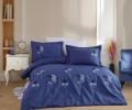 Постельное бельё "DANTELA VITA" поплин с вышивкой JOVIA (синий), Евро