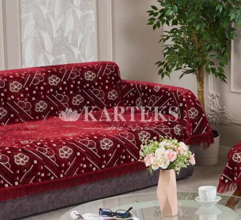 Покрывало шпигель большой "Karteks" на диван 160х220 РОМАШКА, бордовый