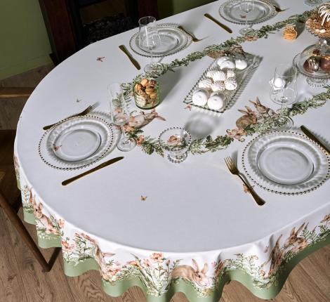 Скатерть овальная с пропиткой LEFARD "SENSE" 180х300 см, зелёный