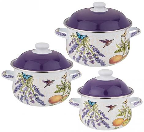 Набор эмалированных кастрюль с крышкой "ПРОВАНС ЛИМОНЫ", 6 предметов