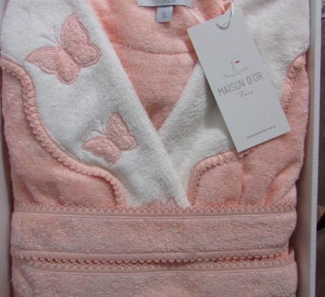 Халат женский махровый с тапочками Maison D'or "MONIQUE KELEBEK" (персиковый), XL(50)-XXL(52)