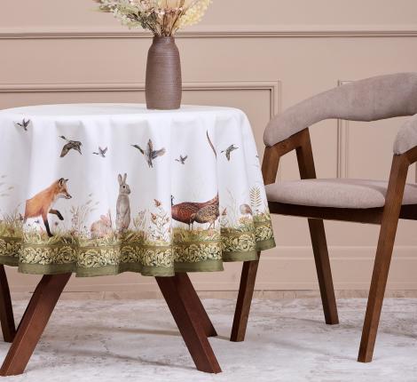 Скатерть круглая с пропиткой SANTALINO "ОХОТА" 150 см, белый