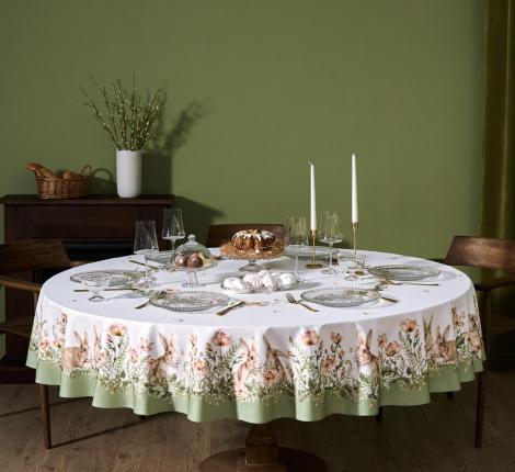 Скатерть круглая с пропиткой LEFARD "SENSE" 220 см, зелёный