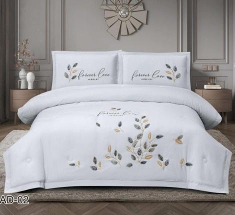 Постельное белье с вышивкой "листья на ветке" EFOR "COTTONI AD-02" Поликоттон, Евро