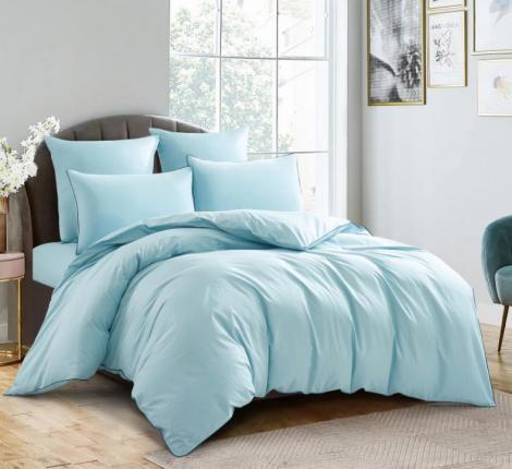 Постельное бельё "KARTEKS" сатин однотонный с кантом HK-06 (голубой), 2 спальный