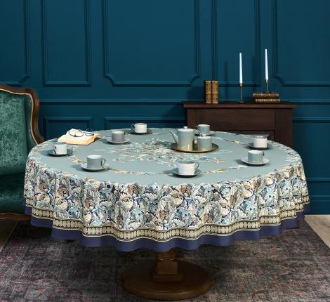 Скатерть круглая с пропиткой "ЛИСТЬЯ МОРРИСА" GOLD STRIPE, 220 см