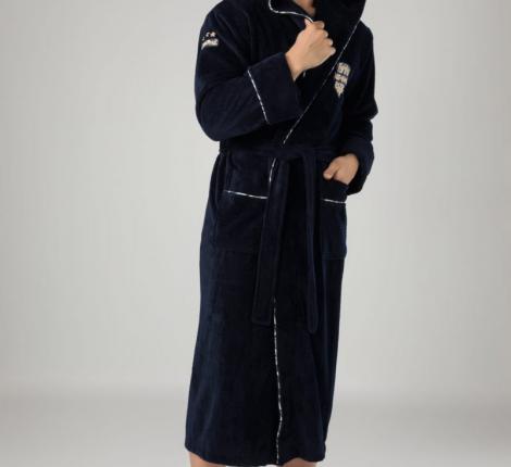 Халат мужской с капюшоном "NUSA" Bamboo 2870 тёмно-синий, M