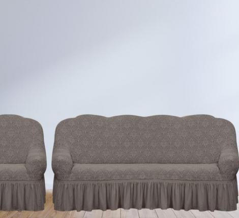 Комплект чехлов на 3-х местный диван и 2 кресла Karteks &quot;Классика&quot; с оборкой KAR 010-11, визон