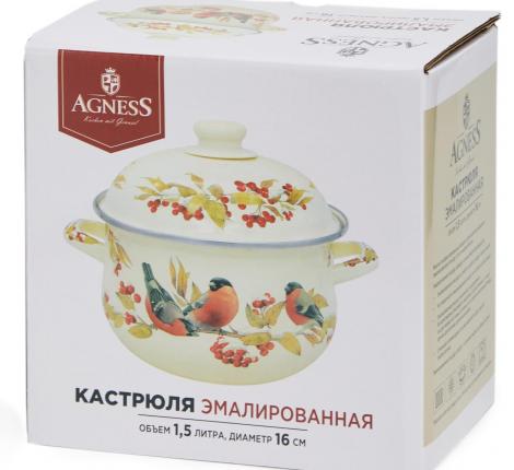 Кастрюля эмалированная с крышкой "СНЕГИРИ" 934-745, 1.5 л