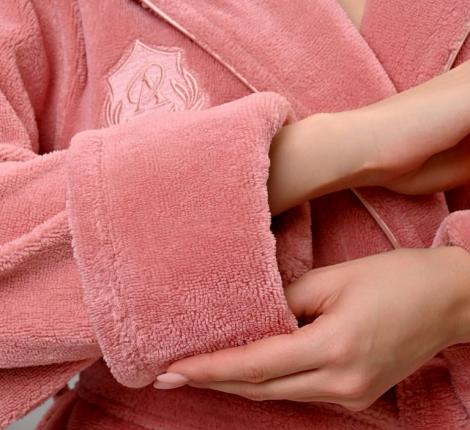 Халат женский трига с капюшоном "AMBIELLA A-1215" пудра, S/M