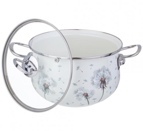 Кастрюля эмалированная со стеклянной крышкой "DANDELION", 3,8 л