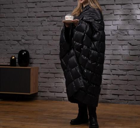 Дорожный плед-пончо пуховый "Travel Cape Plaid Grass" BLACK, 130х170