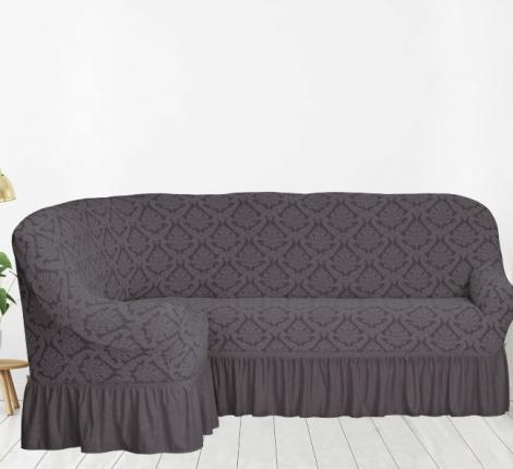 Чехол на 3-х местный угловой диван Karteks &quot;Классика&quot; с оборкой KAR 012-03, серый