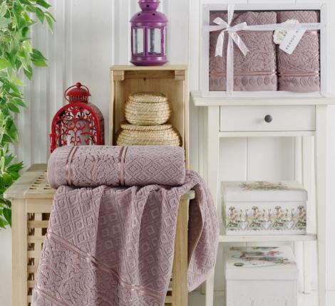 Комплект махровых полотенец &quot;PHILIPPUS&quot; жаккард 50x90/70х140) 2 шт.E927 MOTTYA, брусничный