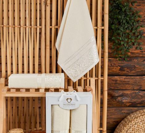 Комплект махровых полотенец "TWO DOLPHINS" (50x90/70х140) 2 шт. KALIMNOS, кремовый