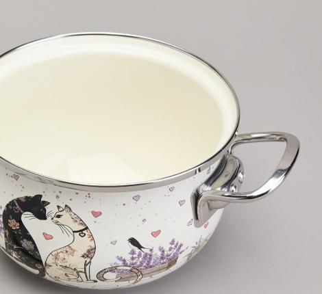 Кастрюля эмалированная со стеклянной крышкой "LAVANDER CATS", 2,0 л