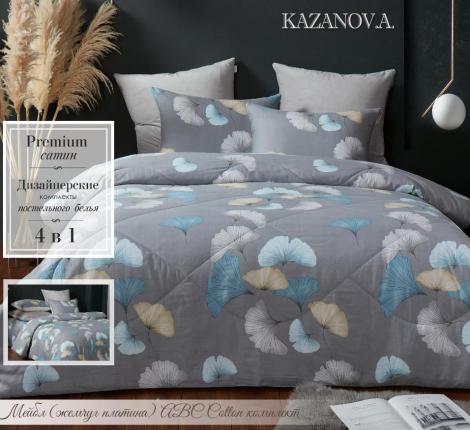 Постельное белье с одеялом "Kazanov.A." Мейбл (жемчуг платина) Велюр/Egypt Cotton, Евро