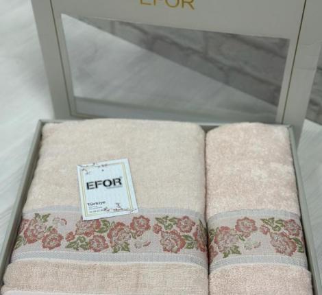 Набор махровых полотенец EFOR (50*90,70*140) модель цветы на ветке, сухая роза