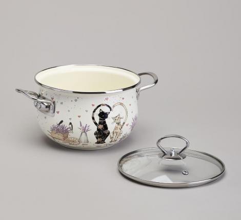 Кастрюля эмалированная со стеклянной крышкой "LAVANDER CATS", 2,8 л