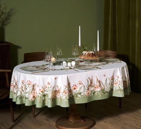Скатерть овальная с пропиткой LEFARD "SENSE" 160х220 см, зелёный