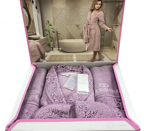 Комплект Maison D'or "WEDDING" (Халат M(46)/L(48)+Полотенца 50х100-85х150), фиолетовый