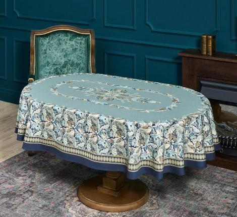 Скатерть овальная с пропиткой "ЛИСТЬЯ МОРРИСА"  GOLD STRIPE, 160х220 см