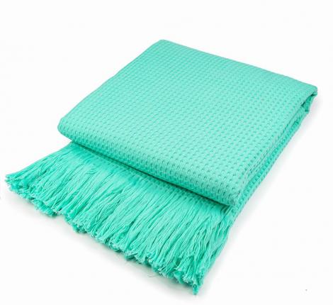 Покрывало вафельное с бахромой Valtery 200х220, ментоловый