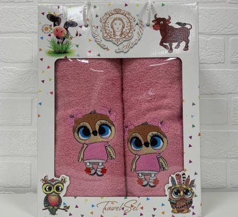 Набор махровых полотенец "СОВА" ( 50х90+70х140), бордо