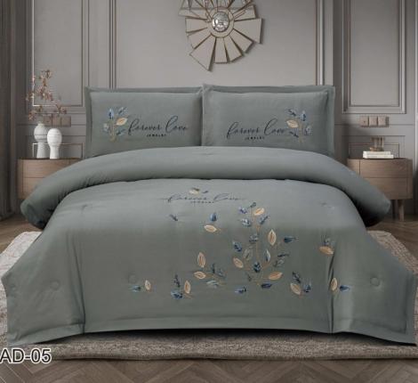 Постельное бельё EFOR COTTONI с вышивкой "листья на ветке" серый, Евро