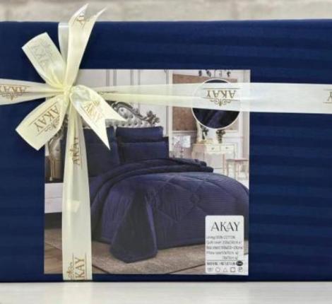 Постельное бельё с одеялом AKAY SATEN (темно-синий), Евро