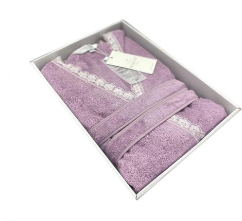Халат женский махровый с кружевом Maison D'or "CELYN" (фиолетовый), XL(50)-XXL(52)