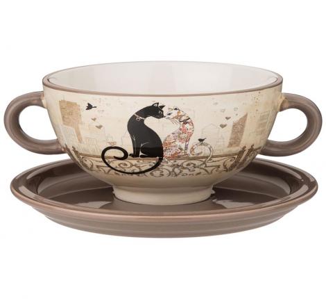 Бульонница с блюдцем "ПАРИЖСКИЕ КОТЫ", 950 мл