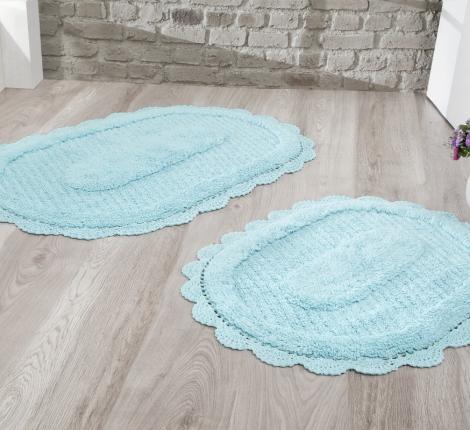 Набор ковриков для ванной &quot;MODALIN&quot; кружевной LOKAL 60x100 + 50x70 см 1/2, Светло-Бирюзовый