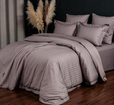 Постельное белье "Kazanov.A." Stripe Le-Man (капучино орхидея) Страйп Сатин, Евро