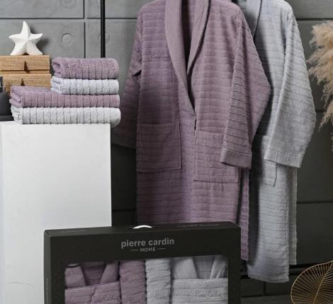 Набор "PIERRE CARDIN HOME" (2 халата, полотенца 50х90-2 шт., 70х140-2 шт.), лиловый-серый