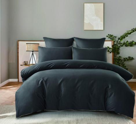 Постельное бельё "KARTEKS" сатин однотонный с кантом HK-08 (тёмно-серый), Евро