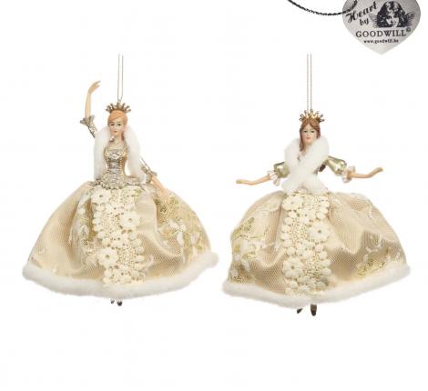 Ёлочная игрушка 2 шт. "ТАНЦУЮЩИЕ ДЕВУШКИ" (шампань и кремовый), высота 16,5 см
