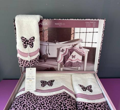 Комплект махровых полотенец  30x50-50x100-85x150 Maison D'or &quot;ESPERANZA&quot;, крем/фиолетовый
