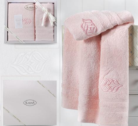 Комплект махровых полотенец &quot;KARNA&quot; DERIN 50x90-70х140 см, Розовый