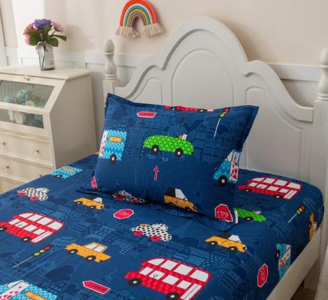 Постельное белье детское "Sofi de Marko" Трафик (синий) Сатин, 1,5 спальный